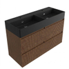 Saniclass Holz Atelier Badkamermeubelset - 120x45x72cm - Legend keramische wastafel mat zwart - 2 wasbakken - 2 kraangaten - 2 lades - mat walnut pure (hout) SW1579644
