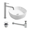 Adema Kit vasque à poser 44x44x13.5cm avec robinet et vidange bas Carré porcelaine Chrome SW656694