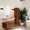 MONDIAZ THOR-DLUX 100cm meuble de salle de bains arrondi gauche + droite couleur Ruby avec 1 tiroir et 2 portes. Vasque suspendue CLOUD Milieu sans trou de robinet couleur Arena. SW1467456