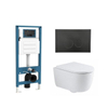 QeramiQ Dely Swirl Ensemble de toilette - réservoir encastré QeramiQ Flush - abattant 35mm - plaque de commande noire mate en plastique - boutons ronds - blanc brillant SW1578439