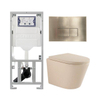 QeramiQ Dely Pack WC - 36,3x51,7cm - à fond creux - sans bride - réservoir encastré Geberit UP320 - abattant WC softclose 35 mm - plaque de déclenchement en laiton brossé - boutons rectangulaires - beige mat SW1236508