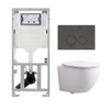 Pack WC QeramiQ Dely Swirl Compact - réservoir encastrable Geberit UP320 - avec bâti-support Burda - abattant slim - plaque de commande en pierre naturelle marbre foncé - boutons ronds - blanc brillant SW1592323