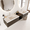 MONDIAZ BUKLA 200cm ensemble de meuble avec module ouvert 40 couleur Marron foncé avec 2 tiroirs. Lavabo CLOUD double 2 trous de robinet couleur Talc. SW1382137