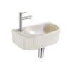 QeramiQ Fuente Ensemble de Lavabo - 40x21.5x12cm - gauche - strié - demi-rond - 1 trou de robinet - céramique - ensemble de robinet en acier inoxydable brossé - bouchon de vidange - siphon réduit - beige SW1233020