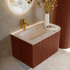 MONDIAZ KURVE-DLUX Meuble de salle de bains 75cm arrondi à droite couleur Ruby avec 1 tiroir et 1 porte. Lavabo GRUNNE à gauche 1 trou de robinet Nata. SW1432500