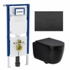 QeramiQ Dely Swirl Ensemble WC - 36.3x51.7cm - réservoir encastré Geberit UP720 Duofix Sigma - abattant 35mm - plaque de commande métallique noir mat - boutons ronds - noir mat SW1413975