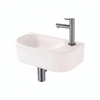 QeramiQ Fuente Fontein - 40x22x12cm - ribbel - halfrond - fonteinkraangat rechts - keramiek - fonteinkraan geborsteld gunmetal- verlaagd sifon - afvoerplug - linnen SW1583219
