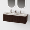 Royal Plaza Terra Edge Ensemble meuble de salle de bains - 140x44.7x46cm - vasque en solid surface blanc mat - 2 vasques - 2 trous de robinet - 2 tiroirs - châtaignier (noyer) SW1471921