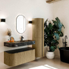 MONDIAZ THOR-DLUX Meuble de salle de bains 110cm arrondi gauche + droite couleur Dusk avec 1 tiroir et 2 portes. Vasque suspendue CLOUD Droite 1 trou de robinet couleur Lava. SW1462815