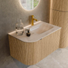 MONDIAZ KURVE-DLUX meuble de salle de bains 75cm arrondi à gauche couleur chêne avec 1 tiroir et 1 porte. Lavabo GRUNNE à droite 1 trou de robinet Meli. SW1431589