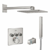 GROHE SmartControl Ensemble de douche de pluie encastré – boîtiers d'encastrement – boutons anthracite – douche de tête carrée – douchette à main bâton – SuperSteel brossé SW1580637