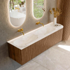 MONDIAZ KURVE-DLUX 165cm Meuble salle de bain avec module 25 D - couleur Walnut - 2 tiroirs - 1 porte - vasque STOR SMALL double / gauche - sans trou de robinet - couleur Frappe SW1137483