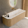 MONDIAZ KURVE-DLUX Meuble de salle de bains 125 cm avec module 25 L couleur Chêne avec 1 tiroir et 1 porte. Lavabo BIG MEDIUM à droite sans trou de robinet couleur Frappe. SW1137351
