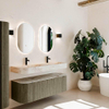 MONDIAZ THOR-DLUX 140cm meuble de salle de bains arrondi gauche + droite couleur Shadow avec 1 tiroir et 2 portes. Vasque suspendue CLOUD Double 2 trous de robinet couleur Frappe. SW1467662