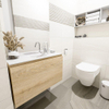 MONDIAZ OLAN Fonteinset - 80x30x40cm - 1 kraangat - 1 lade - washed oak mat - wasbak midden - Solid Surface Wit SW473453