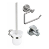 FugaFlow Eccelente Ensemble d’accessoires WC - porte-rouleau avec couvercle - brosse WC - crochet à serviette - inox brossé PVD (inox) SW1450796