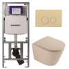 QeramiQ Dely Pack WC - 36,3x51,7cm - à fond creux - sans bride - réservoir encastré Geberit UP320 - abattant WC à fermeture douce - plaque de déclenchement beige - boutons ronds - mat beige SW1242402