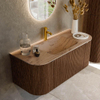 MONDIAZ KURVE-DLUX Meuble de salle de bains 110cm arrondi gauche + droite couleur Walnut avec 1 tiroir et 2 portes. Lavabo CLOUD central 1 trou de robinet Arena. SW1431186