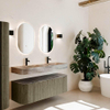 MONDIAZ THOR-DLUX 140cm meuble de salle de bains arrondi gauche + droite couleur Shadow avec 1 tiroir et 2 portes. Vasque suspendue CLOUD Double 2 trous de robinet couleur Oza. SW1464293