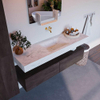 Mondiaz ALAN-DLUX Ensemble de meuble de salle de bain - 100x46cm - 2 tiroirs - vasque suspendue - sans trous de robinetterie - 2 au centre - Dark Brown (chêne foncé) SW1216128