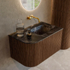 MONDIAZ KURVE-DLUX meuble de salle de bains 75cm avec module 25 L couleur Walnut avec 1 tiroir et 1 porte. Lavabo GRUNNE à droite sans trou de robinet couleur Lava. SW1137208