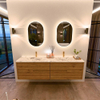 Mondiaz CIRO-DLUX Ensemble de meubles de salle de bains - 180x45x50cm - Plan vasque solid surface Glace - 2 lavabos Double - 2 trous de robinet - 4 tiroirs - Chêne SW1530835