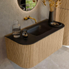 MONDIAZ KURVE 100cm Meuble salle de bain avec module 25 G et D - couleur Oak - 1 tiroir - 2 portes - vasque GRUNNE centre - sans trous de robinet - Urban SW1138340