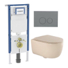 QeramiQ Dely Swirl Pack WC - 36.3x51.7cm - réservoir encastré Geberit UP720 Duofix Sigma - abattant mince - plaque de déclenchement gris clair - boutons ronds - beige SW1413154