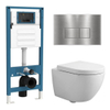 QeramiQ Dely Swirl Compact Toiletset - inbouwreservoir QeramiQ flush - 25mm zitting - metalen bedieningsplaat RVS - rechthoekige knoppen - glans wit SW1590601