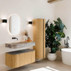 MONDIAZ THOR-DLUX 100cm badmeubel ronding links + rechts kleur Oak met 1 lade en 2 deuren. Vrijhangende wastafel CLOUD Links zonder kraangat kleur Sombra. SW1467609
