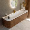 MONDIAZ KURVE 160cm Meuble salle de bain avec module 25 G et D - couleur Walnut - 1 tiroir - 2 portes - vasque BIG MEDIUM centre - 1 trou de robinet - Talc SW1138289