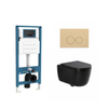QeramiQ Dely Swirl Ensemble de toilette - réservoir encastré Qeramiq Flush - abattant 35mm - plaque de déclenchement beige en plastique - boutons ronds - noir mat SW1578295
