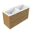 Saniclass Holz Atelier Badkamermeubelset - 120x45x63.5cm - Bari keramische wastafel wit - 2 wasbakken - zonder kraangaten - 4 lades - mat eiken natural (hout) SW1478771