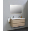Adema Bella badmeubel met acryl wastafel 2 kraangaten met spiegel met licht 100x55x46cm Eiken SW491797 Adema Bella badmeubel met acryl wastafel 2 kraangaten met spiegel met licht 100x55x46cm Eiken SW491797