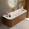 MONDIAZ KURVE-DLUX 130cm Meuble salle de bain avec module 25 G et D - couleur Walnut - 1 tiroir - 2 portes - vasque BIG SMALL centre - 1 trou de robinet - couleur Frappe SW1137432