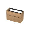 INK Wastafelonderkast - 100x45x65cm - 2 lades - greeploos - met houten keerlijst - MDF - Blank eiken SW1239098