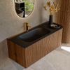 MONDIAZ KURVE 115cm Meuble salle de bain avec module 25 D - couleur Walnut - 1 tiroir - 1 porte - vasque BIG SMALL gauche - 1 trou de robinet - Urban SW1138482