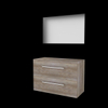 Basic-Line ensemble de meubles de salle de bain 100x46cm avec poignées 2 tiroirs plan vasque miroir cadre aluminium noir mat tout autour mfc scotch oak SW639138