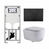 QeramiQ Dely Swirl Toiletset - 36.3x51.7cm - diepspoel - rimless - Geberit UP320 inbouwreservoir - met Burda frame - slim zitting - mat zwarte metalen bedieningsplaat - ronde knoppen - mat wit SW1126109