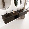 MONDIAZ BUKLA 200cm badmeubel met open module 40 links kleur Dark Brown met 3 lades. Wastafel CLOUD dubbel 2 kraangaten kleur Urban. SW1382138
