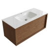 Saniclass Holz Frame Badkamermeubelset - 100x45x41.5cm - Flow solid surface wastafel wit - 1 wasbak - 1 kraangat - 1 lade - mat walnut pure (hout) SW1478407