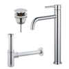 FortiFura Calvi Slim Kit mitigeur lavabo - robinet rehaussé - bonde clic clac - siphon design - Chrome brillant SW915259