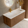 MONDIAZ KURVE-DLUX 105cm Meuble salle de bain avec module 25 D - couleur Walnut - 1 tiroir - 1 porte - vasque BIG SMALL gauche - 1 trou de robinet - couleur Opalo SW1137626