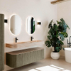 MONDIAZ THOR-DLUX 150cm meuble de salle de bains arrondi gauche + droite couleur Shadow avec 1 tiroir et 2 portes. Vasque suspendue CLOUD Double 2 trous de robinet couleur Saba. SW1464905