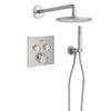 Grohe - Adema Rise Ensemble de douche pluie - carré - coude mural avec support de douchette - flexible de douche lisse - douchette à main - bras mural - douchette principale 25 cm - thermostat encastré Grohe SmartControl - chrome SW1248544