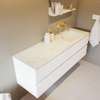 Mondiaz VICA-DLUX ensemble de meuble de salle de bain - 150cm - meuble sous lavabo talc - 2 tiroirs - lavabo encastré cloud droite - sans trous de robinet - version haute de 60cm - opalo SW1088508