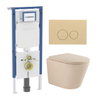 QeramiQ Dely Toiletset - 36.3x51.7cm - diepspoel - rimless - Geberit UP720 inbouwreservoir - softclose toilet zitting 35 mm - bedieningsplaat beige - ronde knoppen - mat beige SW1427097