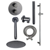 Fortifura Calvi Inbouw Regendoucheset - rond - thermostatisch - plafondarm - glijstang - 25cm - hoofddouche - staaf handdouche - metalen doucheslang - PVD - geborsteld gunmetal (antraciet) SW1244936