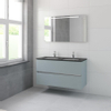 Bruynzeel Miko badmeubelset 66.5x121x51cm 2 kraangaten 2 wasbakken 2 lades met spiegel met softclose fjord groen SW384565 Bruynzeel Miko badmeubelset 66.5x121x51cm 2 kraangaten 2 wasbakken 2 lades met spiegel met softclose fjord groen SW384565