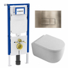 QeramiQ Dely Swirl Toiletset - 36.3x51.7cm - diepspoel - rimless - Geberit UP720 Duofix Sigma inbouwreservoir - 35mm zitting - geborsteld messing bedieningsplaat - rechtehoekige knoppen - mat wit SW1413906